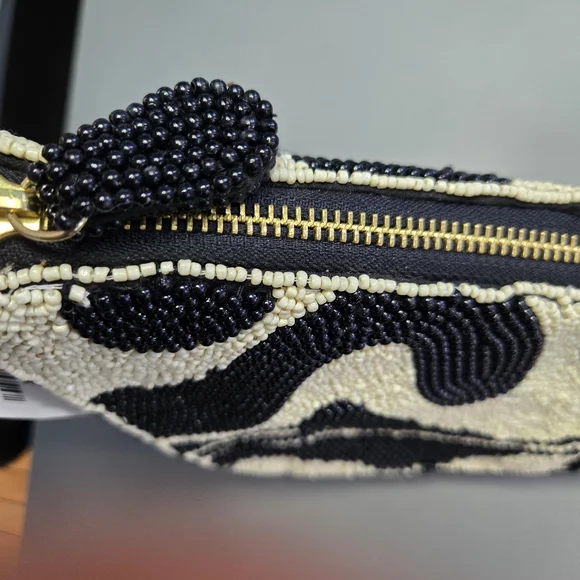 Anthropologie Black and Cream Beaded Shoulder Bag - Picture 10 of 10